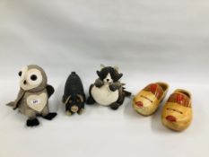 THREE DESIGNER DOORSTOPS BY "DORA DESIGNS" TO INCLUDE AN OWL,