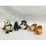 THREE DESIGNER DOORSTOPS BY "DORA DESIGNS" TO INCLUDE AN OWL,