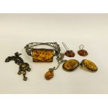 COLLECTION OOF AMBER AND SILVER JEWELLERY TO INCLUDE EARRINGS, PENDANTS, BRACELETS, NECKLACE, ETC.