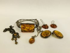 COLLECTION OOF AMBER AND SILVER JEWELLERY TO INCLUDE EARRINGS, PENDANTS, BRACELETS, NECKLACE, ETC.