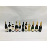 11 BOTTLES OF WINE AND CHAMPAGNE TO INCLUDE MOET & CHANDON, BLUE NUN GOLD, SHIRAZ, BLACK TOWER,