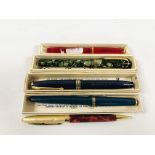 A GROUP OF FIVE VINTAGE "CONWAY" PENS TO INCLUDE FOUR FOUNTAIN PENS IN ORIGINAL BOXES