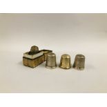 A GROUP OF FOUR SILVER THIMBLES THREE OF WHICH HAVE BIRMINGHAM ASSAYS.