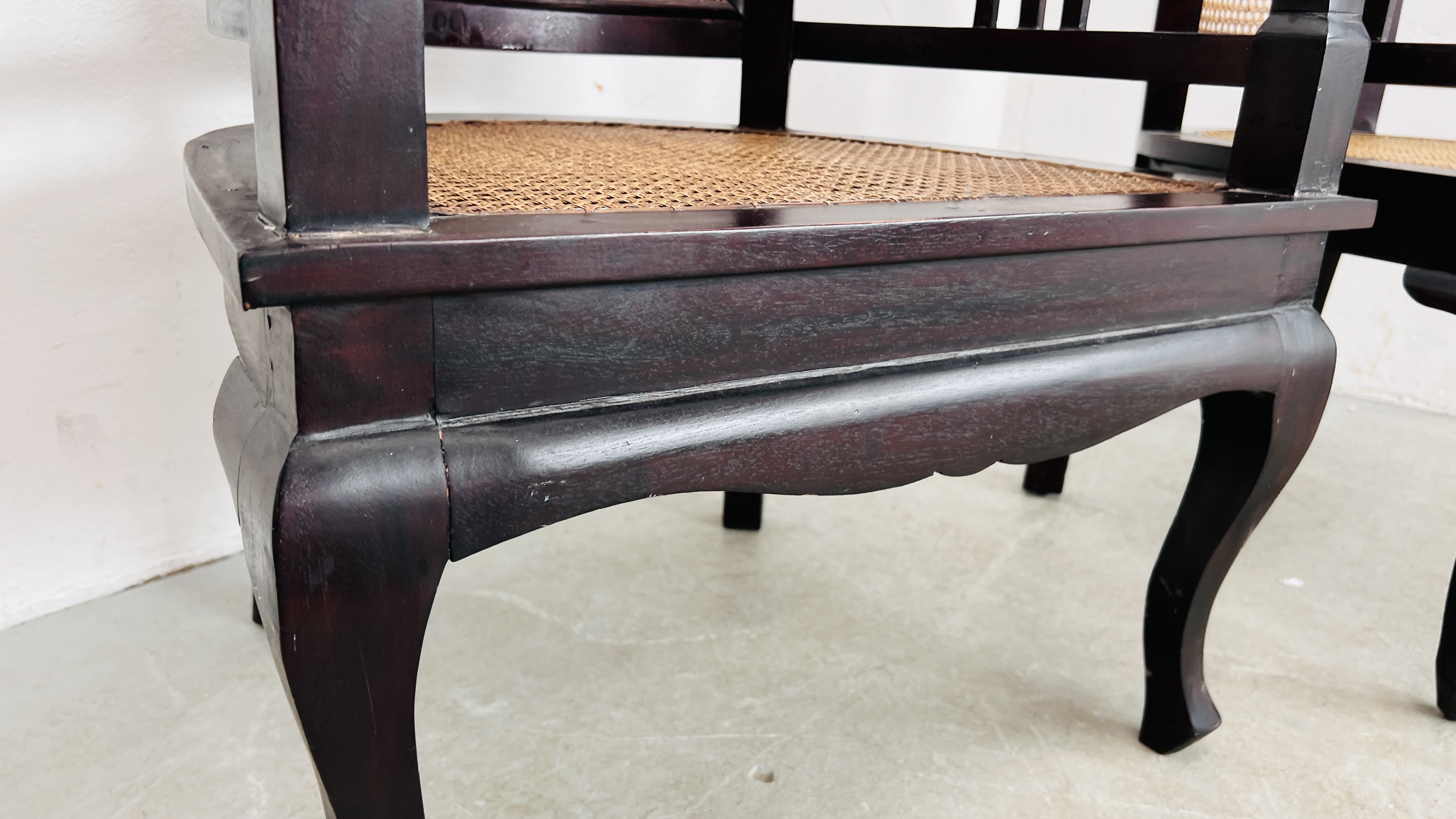 A PAIR OF HOOF BACK MAHOGANY CHAIRS WITH BERGER WORK BACK AND SEAT. - Image 12 of 18