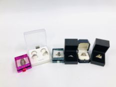 NINE ASSORTED DESIGNER STONE SET RINGS TO INCLUDE SILVER AND WHITE METAL