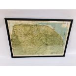 A FRAMED VINTAGE NORFOLK CYCLING MAP, W 76CM X H 52CM.