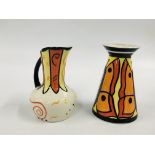 LORNA BAILEY CREAMER SIGNED OLD ELGRAVE POTTERY ALONG WITH LORNA BAILEY 21 MILK POT HEIGHT 9.5CM.