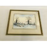 S.F. CLARKE WATERCOLOUR, WINTER SCAPE WITH HORSE AND CART, W 36CM X H 26CM.