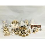 QTY OF WOODEN CRAFTED HOUSES AND WINTER VILLAGE SCENES SOME HAVING BATTERY POWERED LED LIGHT