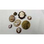 A ROUP OF SIX UNMOUNTED CAMEOS ALONG WITH TWO IN ORNATE MOUNTS