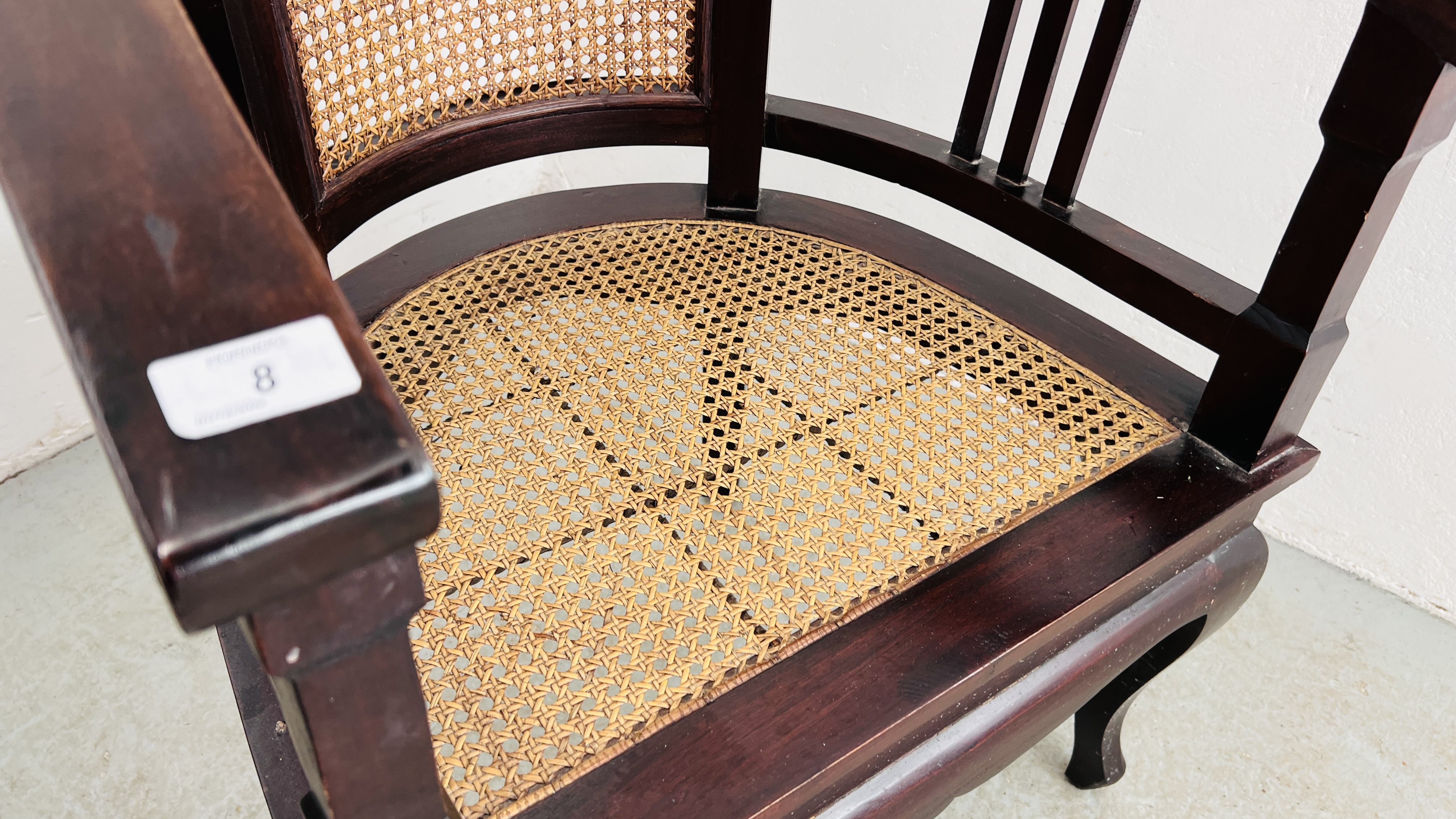 A PAIR OF HOOF BACK MAHOGANY CHAIRS WITH BERGER WORK BACK AND SEAT. - Image 4 of 18