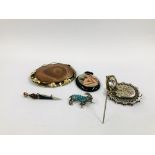 SIX PIECES OF VICTORIAN JEWELLERY TO INCLUDE SCOTTISH BROOCH, JET PENDANT,