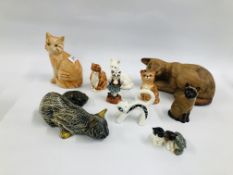 A GROUP OF TEN CAT ORNAMENTS TO INCLUDE BESWICK, LOMOND CERAMICS KATRINA 31992, FEIN BAYREUTH.