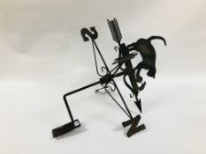 HAND CRAFTED METAL WORK WEATHER VANE DEPICTING A CAT AND MOUSE, H 80CM.