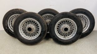 SET OF FIVE VINTAGE MOTOR CAR MULTI SPOKE WHEELS - BELIEVED TO BE JAGUAR OR MG - FOR OFF ROAD USE