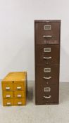 A VINTAGE YELLOW SIX DRAWER STEEL FILING CHEST BEARING MAKERS PLAQUE ART METAL,