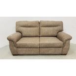 A MODERN OATMEAL UPHOLSTERED TWO SEATER SOFA WIDTH 180CM.