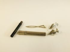 PAIR OF SILVER BOOKMARKS OF SHIELD DESIGN, LONDON ASSAY ALONG WITH A SILVER LETTER OPENER BY A. LE.