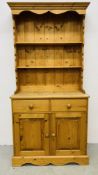 MODERN WAXED PINE TWO DOOR, TWO DRAWER DRESSER HEIGHT 196 CM. WIDTH 99CM. DEPTH 43CM.