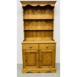 MODERN WAXED PINE TWO DOOR, TWO DRAWER DRESSER HEIGHT 196 CM. WIDTH 99CM. DEPTH 43CM.