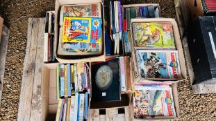 8 BOXES OF MIXED BOOKS RELATING TO CHILDRENS BOOKS, COMICS, LOOK AND LEARN, ETC.