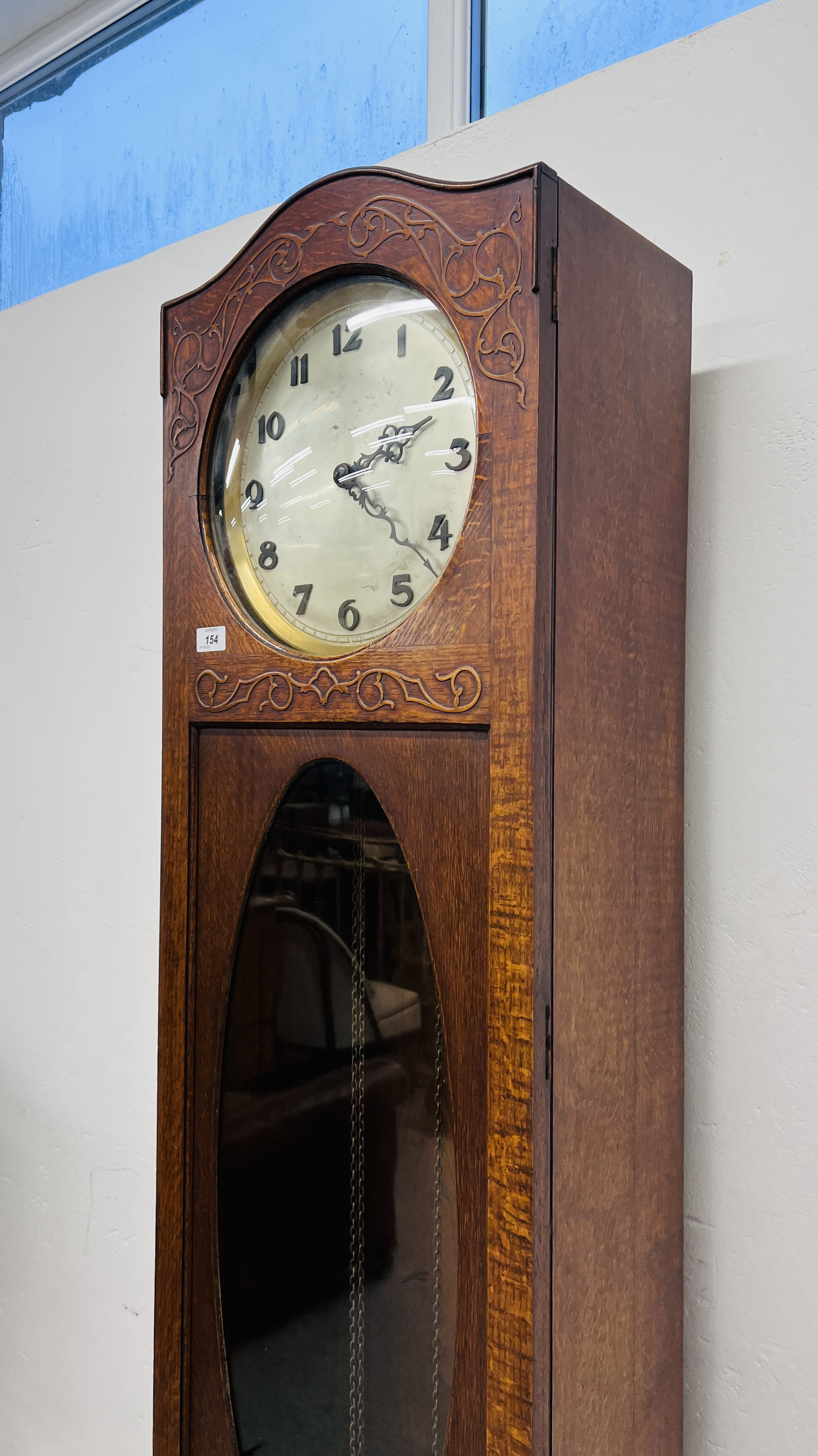 A GERMAN 1930's OAK CASED LONG CASE CLOCK WITH WESTMINSTER CHIME. - Image 6 of 8