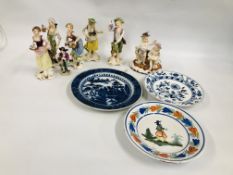 A C19TH MEISSEN BLUE AND WHITE PLATE (BASE CHIPS) ALONG WITH A FRENCH QUIMPER DISH WIDTH 21CM +