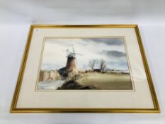 LESLEY MOORE "THURNE MILL" WATERCOLOUR 37 X 56CM.