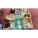 9 X BOXES OF ASSORTED HOUSEHOLD SUNDRIES TO INCLUDE GLASS AND CHINA WARE, GERMAN GLAZED POTTERY,