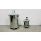 A SIMPA 90 LITRE GALVANISED METAL INCINERATOR ALONG WITH A SMALLER GALVANISED GARDEN INCINERATOR