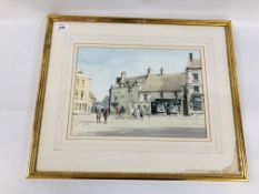 FRAMED WATERCOLOUR "STOW IN THE WOLD" BEARING SIGNATURE STANLEY ORCHART HEIGHT 24.5CM. WIDTH 34.5CM.