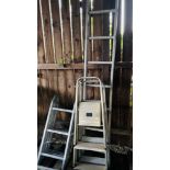 7 TREAD ALUMINIUM LADDER, COMBINATION ALUMINIUM LADDER AND TWO SET TWO TREAD FOLDING STEPS.