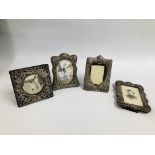 A GROUP OF FOUR VINTAGE PHOTO FRAMES TO INCLUDE THREE SILVER EXAMPLES