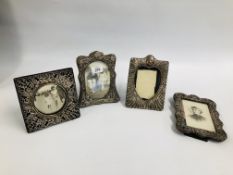 A GROUP OF FOUR VINTAGE PHOTO FRAMES TO INCLUDE THREE SILVER EXAMPLES