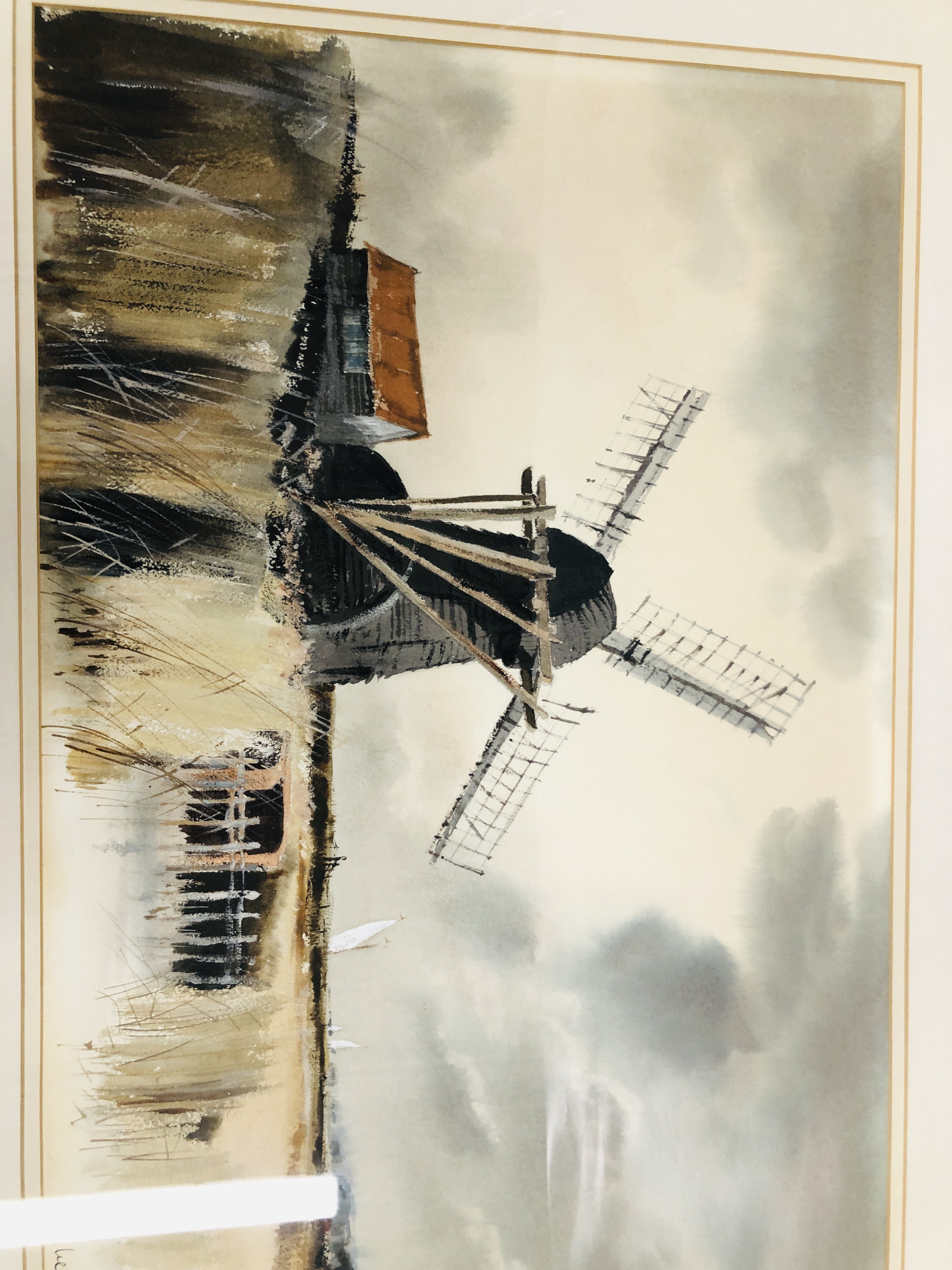 LESLEY MOORE WATERCOLOUR "BROADLAND SCENE WITH WIND PUMP" 37 X 55. - Image 3 of 4