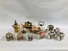 A GROUP OF 13 ASSORTED COLLECTORS TEAPOTS TO INCLUDE SADLER, LONDON POTTERY, ETC.