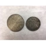 BOER WAR ENGRAVED COINS, SOUTH AFRICA 1/- WITH ADDED HAT AND PIPE,