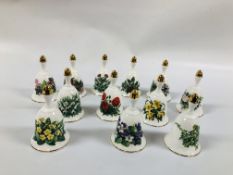 A COLLECTION OF 12 COLLECTORS WILDFLOWER BELLS BY DANBURY MINT "THE ROYAL BOTANIC GARDENS" SUMMER