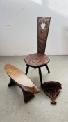 AN OAK HAND CARVED SPINNING CHAIR,