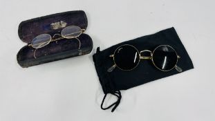 PAIR OF VINTAGE YELLOW METAL SPECTACLES AND A PAIR OF RETRO SUNGLASSES MARKED LE SPEC'S