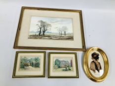 A PAIR OF MINIATURE WATERCOLOURS DEPICTING HOUSES BEARING SIGNATURE D.L.