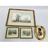 A PAIR OF MINIATURE WATERCOLOURS DEPICTING HOUSES BEARING SIGNATURE D.L.