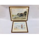 TWO FRAMED WATERCOLOURS LOCAL INTEREST TO INCLUDE "HARBOUR SCENE" WIDTH 46CM. HEIGHT 36CM.
