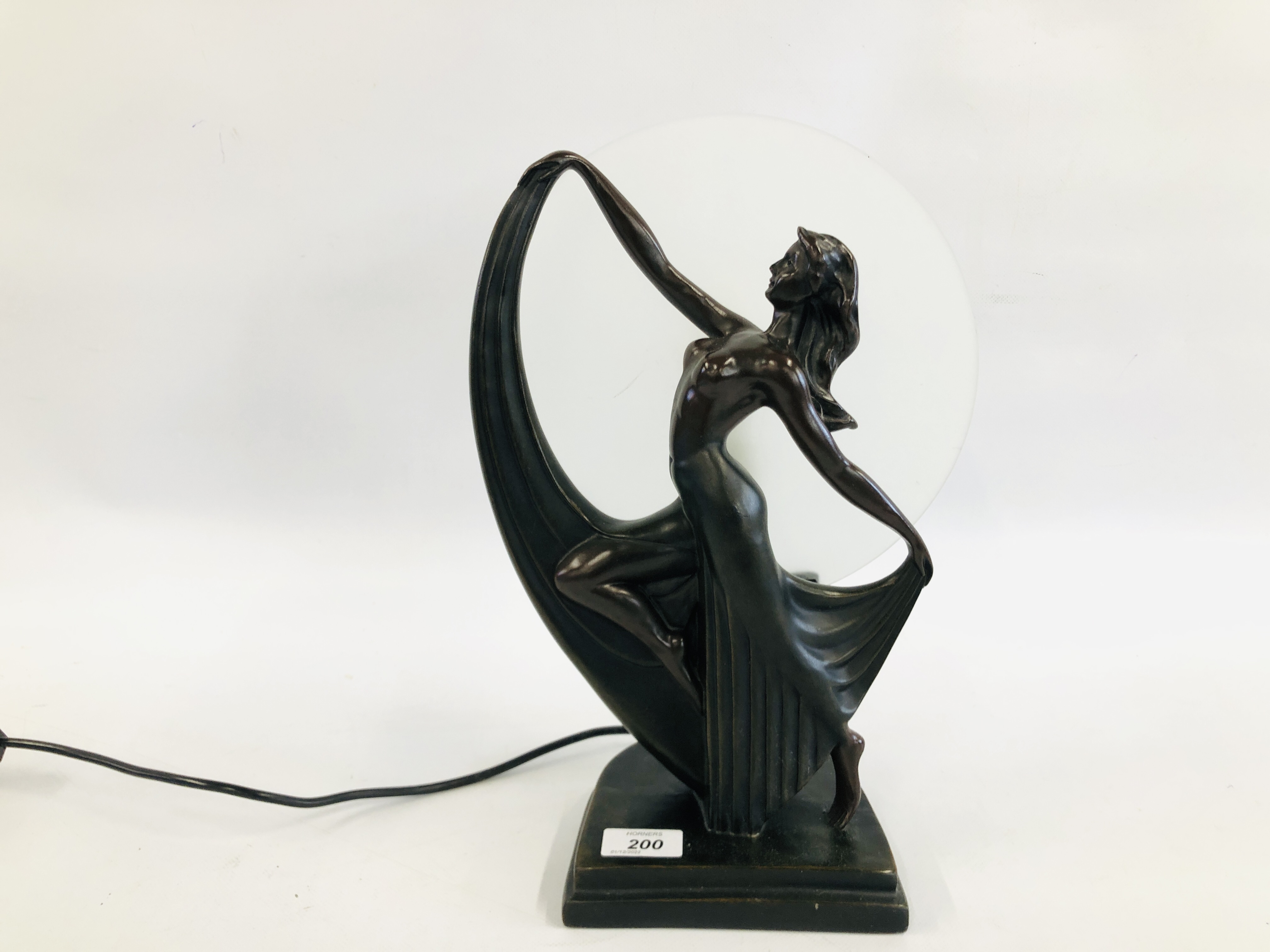 AN ART DECO STYLE FIGURED TABLE LAMP HEIGHT 37CM - - SOLD AS SEEN