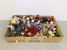 SIX BOXES OF CHRISTMAS DECORATIONS TO INCLUDE BAUBLES, CHRISTMAS TREE,