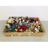 SIX BOXES OF CHRISTMAS DECORATIONS TO INCLUDE BAUBLES, CHRISTMAS TREE,