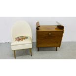 VINTAGE LLOYD LOOM STYLE BEDROOM CHAIR ALONG WITH A VINTAGE RETRO STYLE DRINKS CABINET WIDTH 60CM.