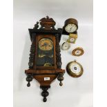 VINTAGE MAHOGANY CASED WALL CLOCK, TURNED DETAIL,