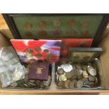 BOX OF MIXED COINS, GB 1951 FESTIVAL CROWN IN BOX (2), 2001 UNCIRCULATED SET,
