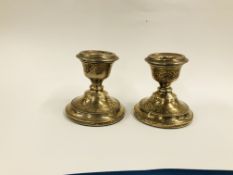 PAIR OF SILVER SQUAT CANDLESTICKS BIRMINGHAM ASSAY HEIGHT 6.5CM.